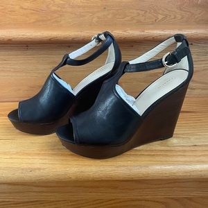 Coach Juday Tumbled Glazed Leather Platform Wedges
